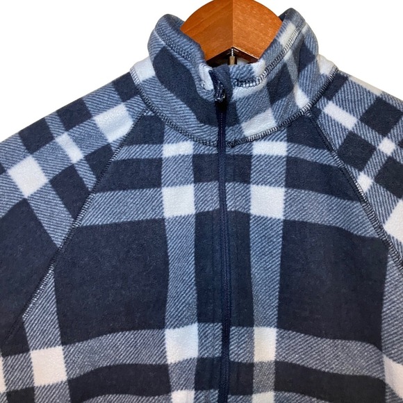 Eddie Bauer Women's Fleece Quarter Zip Pullover Plaid Blue White Size M - Picture 6 of 6